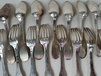 Partie de ménagère en argent modèle uniplat,...