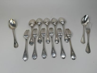 Série de 6 couverts en argent 950/1000, poinçon...