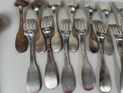 Partie de ménagère en argent modèle uniplat,...