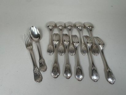 Série de 6 couverts en argent 950/1000, poinçon...