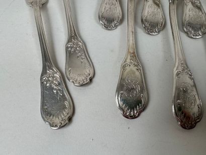Série de 6 couverts en argent 950/1000, poinçon...