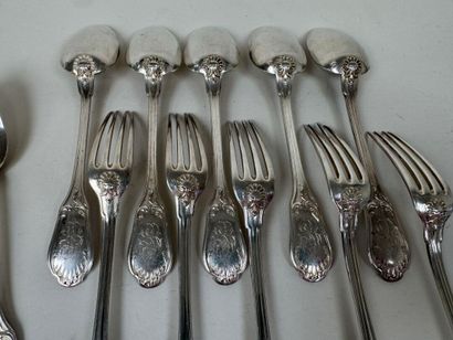 Série de 6 couverts en argent 950/1000, poinçon...