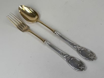 Couvert de service argent et vermeil 950/1000,...