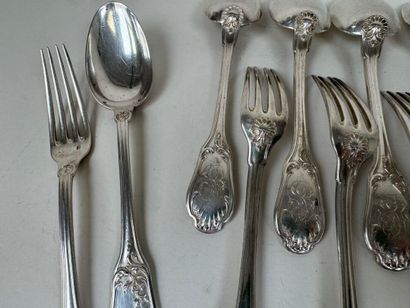 Série de 6 couverts en argent 950/1000, poinçon...