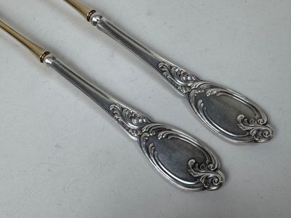 Couvert de service argent et vermeil 950/1000,...