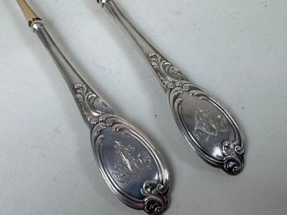 Couvert de service argent et vermeil 950/1000,...