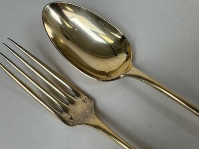 Couvert de service argent et vermeil 950/1000,...