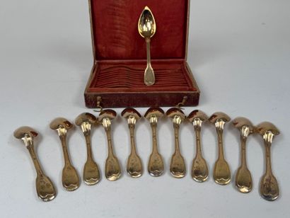 Série de 12 petites cuillères en argent doré...