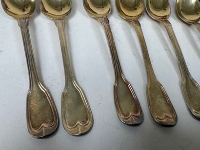 Série de 12 petites cuillères en argent doré...