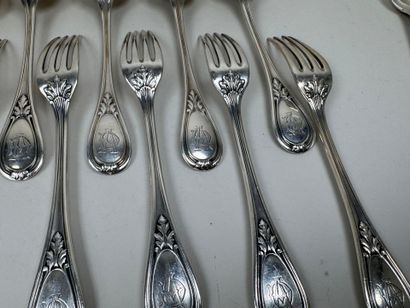 Série de 6 couverts en argent 950/1000, poinçon...