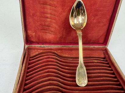 Série de 12 petites cuillères en argent doré...