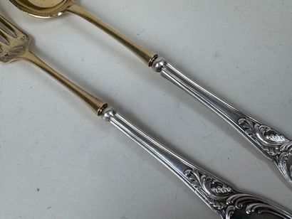Couvert de service argent et vermeil 950/1000,...