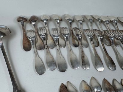Partie de ménagère en argent modèle uniplat,...