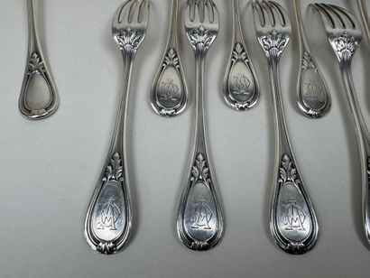 Série de 6 couverts en argent 950/1000, poinçon...