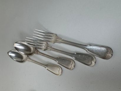 Ensemble de couverts en argent dépareillé,...