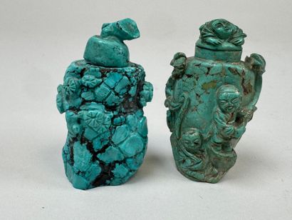 ASIA, 20th century.
Two carved turquoise...