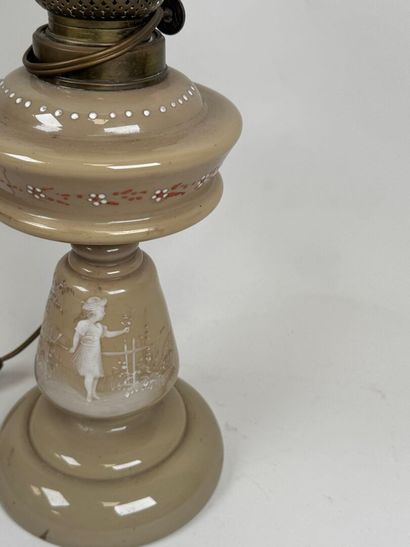 Opaline glass kerosene lamp with enameled...