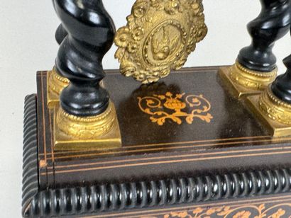 Portico clock in blackened wood, the base...