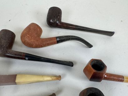 Set of nine wood and horn pipes.
L. 15 cm...