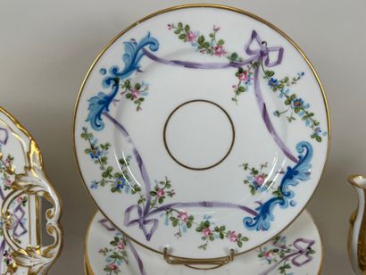 Part of a dessert service in painted porcelain...