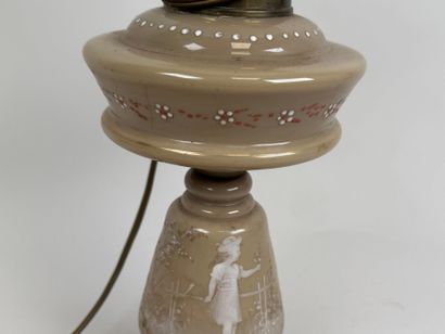 Opaline glass kerosene lamp with enameled...