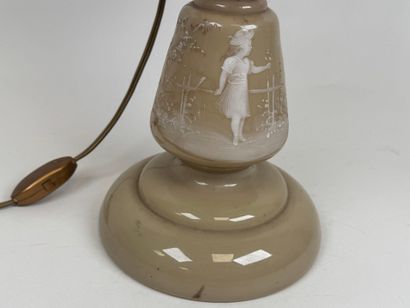 Opaline glass kerosene lamp with enameled...