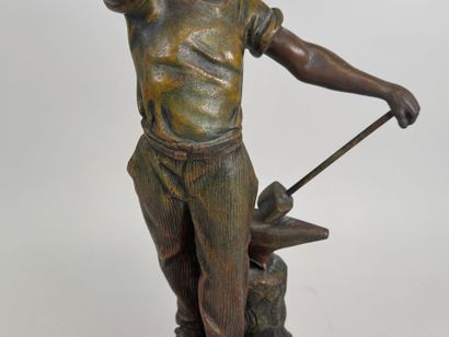 Le Travail. 
Large patinated bronze subject...