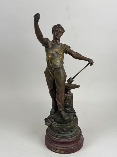 Le Travail. 
Large patinated bronze subject...