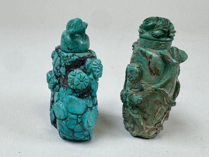 ASIA, 20th century.
Two carved turquoise...