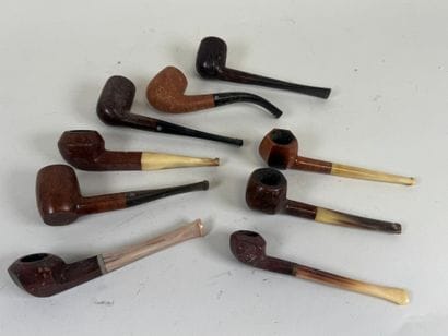 Set of nine wood and horn pipes.
L. 15 cm...