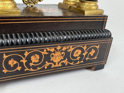 Portico clock in blackened wood, the base...