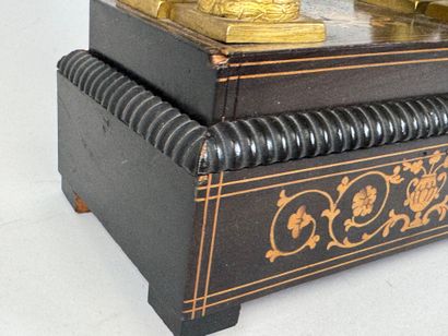 Portico clock in blackened wood, the base...