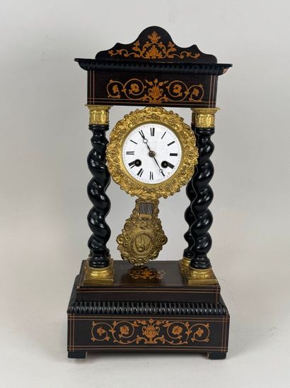 Portico clock in blackened wood, the base...