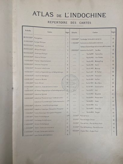 ATLAS DE L'INDOCHINE AU 1000.000e
1928. In-folio...