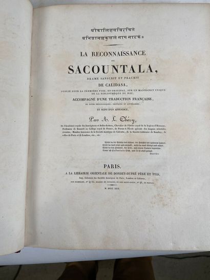 [SANSKRIT TEXT IN DEVANAGARI - FRENCH]
CALIDASA
Sacountala's...