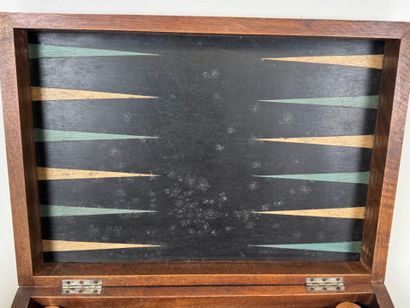 Wooden backgammon game, felt interior with...