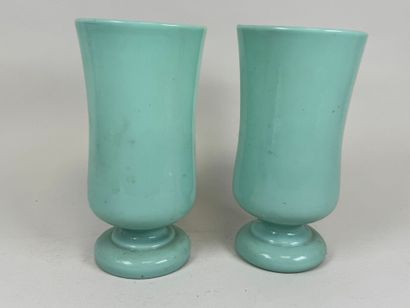 Pair of green opaline glass vases.
H. 25.5...