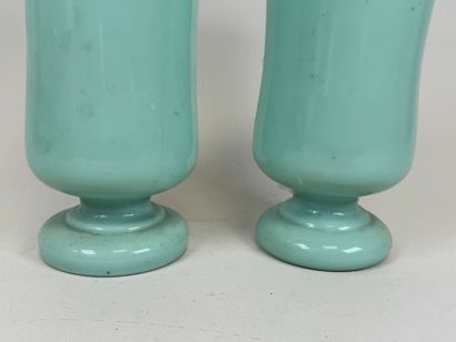 Pair of green opaline glass vases.
H. 25.5...