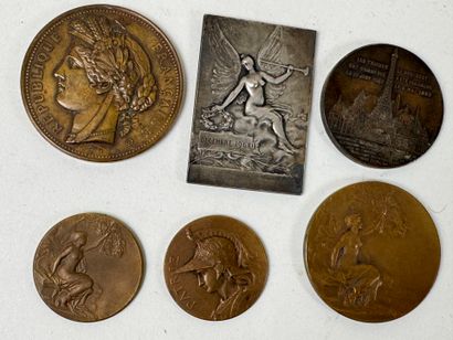 Lot of six bronze and silver medals including...