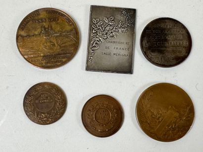 Lot of six bronze and silver medals including...