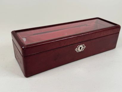Rectangular glove box in burgundy leather-wrapped...