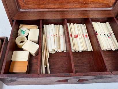 Mahjong set in exotic wood and gilded metal...