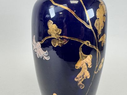 Ceramic vase on a blue background, decorated...