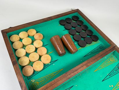 Large wooden folding checkers game, the interior...
