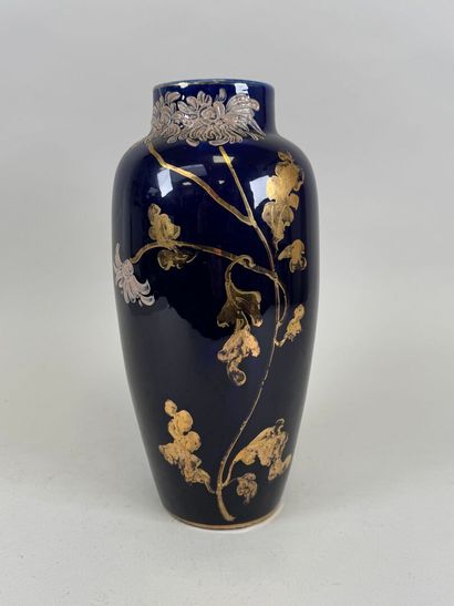 Ceramic vase on a blue background, decorated...