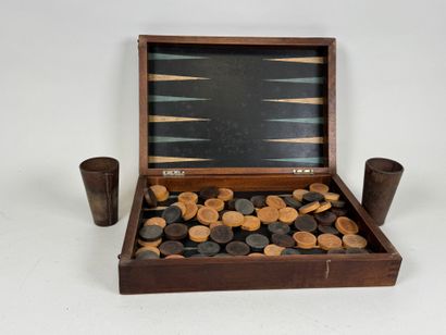 Wooden backgammon game, felt interior with...