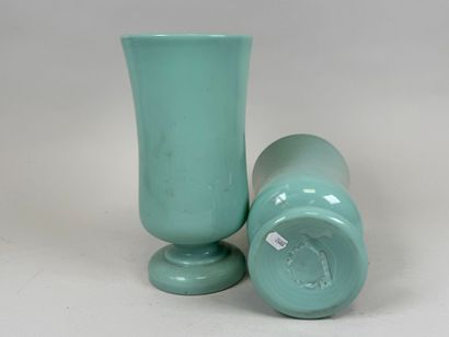 Pair of green opaline glass vases.
H. 25.5...
