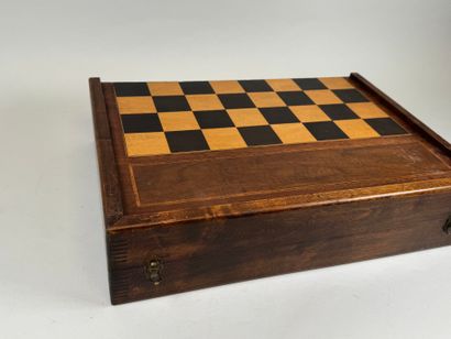 Large wooden folding checkers game, the interior...