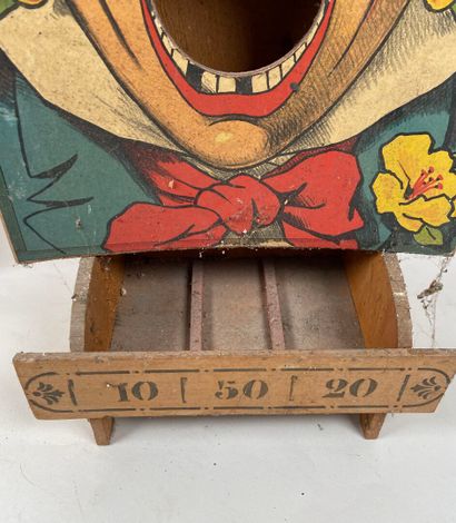 Old wooden throwing game, covered with polychrome...