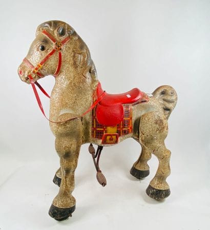Articulated polychrome sheet metal horse...